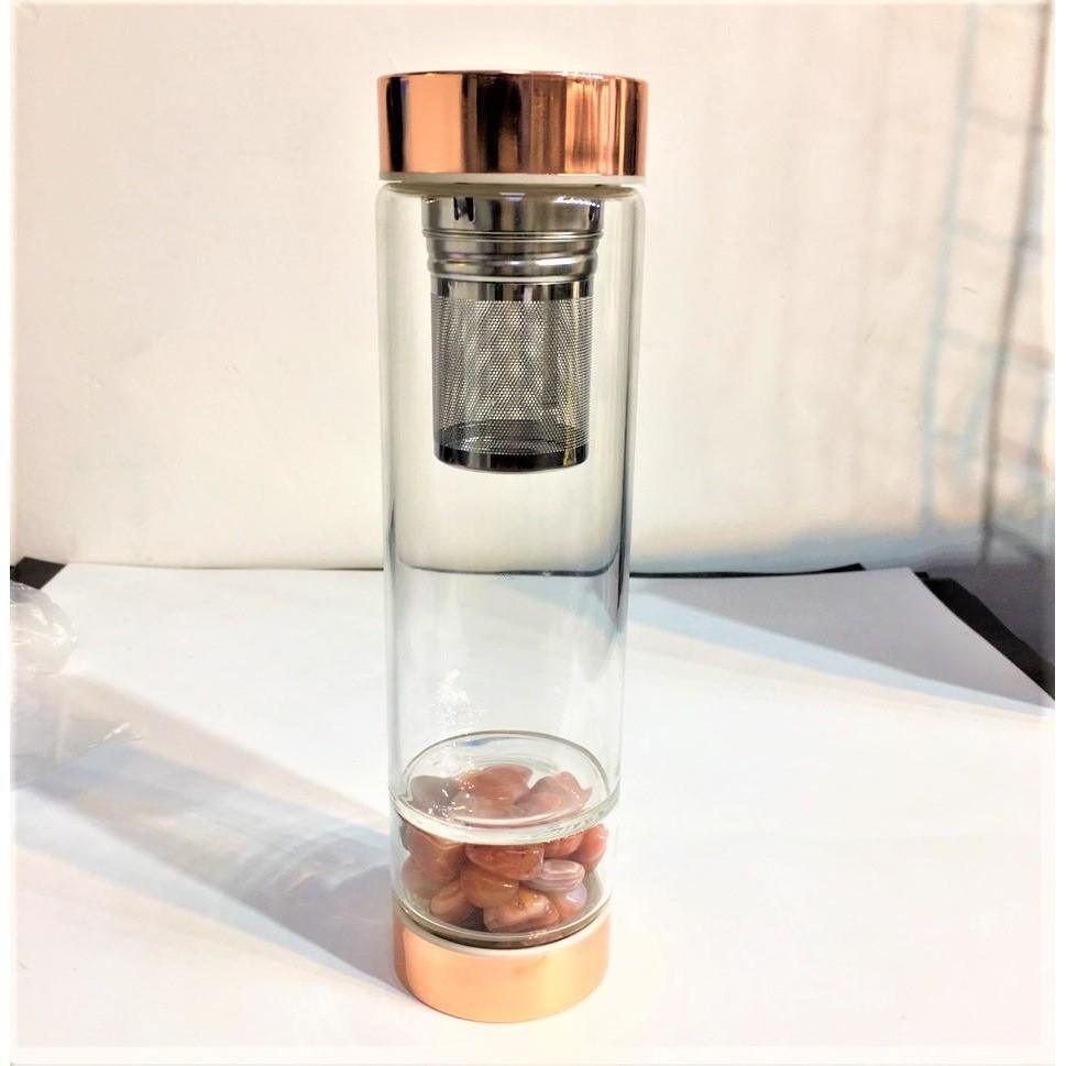 Rose Gold Crystal Bottle with Gemstone Base and Tea InfuserSustainable Kitchen - Us and the Earth